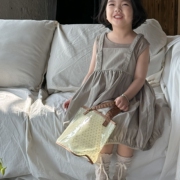 韩版女童连衣裙2024夏季小女孩，无袖气质背带裙，洋气宝宝灯笼裙