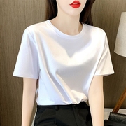 纯白色短袖t恤女韩版宽松大码纯棉圆领半袖，上衣2024夏季ins潮
