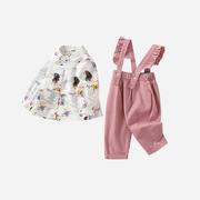 女童衣服秋季一岁宝宝，套装韩版卡通，衬衫儿童背带裤两件套