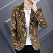 潮牌烫金西装男士春季个性设计感格子男装韩版修身帅气小西服外套
