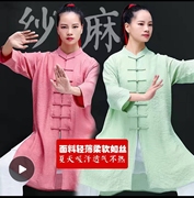 龙拳陈家沟太极服女超薄透气夏款中式亚麻太极拳练功晨练服麻麻纱