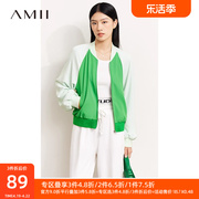 Amii2023年秋季撞色拼接插肩袖棒球服外套潮ins女高级感炸街上衣