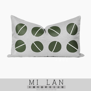 现代轻奢软装抱枕客厅沙发靠枕样板间工艺靠垫灰绿色皮质拼接腰枕