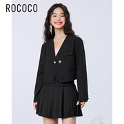 商场同款rococo夏短款通勤上衣，高级无领双层门襟设计感小西装外套