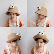 儿童草帽女孩1-3岁2男女童遮阳帽盆帽夏宝宝(夏宝宝，)帽子可爱超萌竹蜻蜓渔
