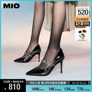 MIO米奥韩版蝴蝶钻饰细跟尖口高跟鞋优雅时髦单鞋女鞋工作鞋