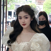 韩式超仙简约串珠花朵，对夹森系新娘婚纱礼服头，饰边夹结婚发饰