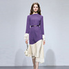 2024春季时尚优雅不规则荷叶，边设计收腰，修身紫色中长连衣裙