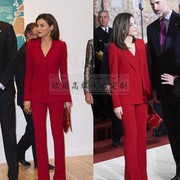 高端定制莱蒂齐亚西班牙王妃，同款正红色女士西装，套装商务通勤正装