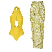 2024连体泳衣女性感旅游度假三亚泳衣套装黄色沙滩裙裹裙