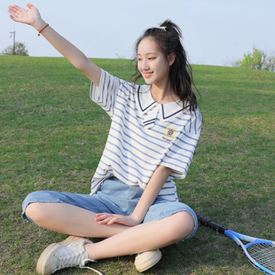 中学生夏装两件套服少女高初中生13到15岁女孩夏季JK条纹休闲套装