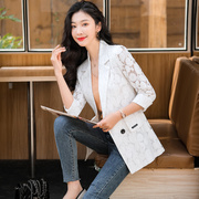 韩版蕾丝小西装外套女夏季薄西服修身型防晒外搭空调开衫披肩6239