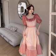 夏季法式温柔风公主长裙修身显瘦仙女超仙森系小香风粉色连衣裙子