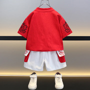 夏季中国风2023潮，男童儿童汉服宝宝短袖洋气，小童唐装套装夏装