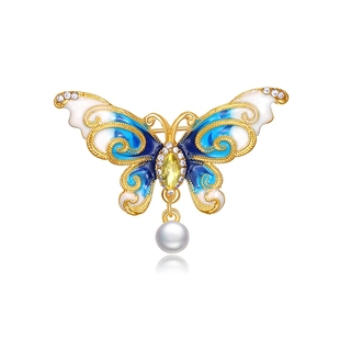 珍珠皇后合金淡水，珍珠胸针(珠径6-7mm)复古蝴蝶
