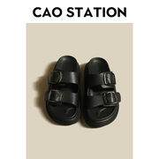 CAO厚底拖鞋女夏季百搭舒适素面简单一字带平底黑白罗马凉鞋