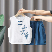 男童夏季中国风背心风装儿童洋气无袖夏套两件套男宝宝民族装唐装
