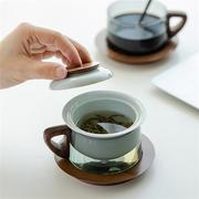2023茶咖杯咖啡杯个人泡茶杯，耐热玻璃茶水分离杯整套陶瓷带茶