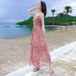 2023夏季女装吊带裙，雪纺连衣裙仙女长裙巴厘岛海边度假沙滩裙