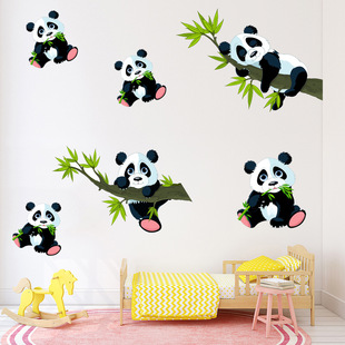 卡通小熊猫儿童房可爱贴纸厨房门客厅沙发背景墙，3d立体墙贴装饰