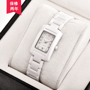 韩版女士防水陶瓷手表长方形，时尚白色女表时装表手链表