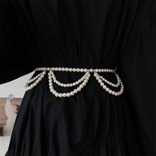 法式复古珍珠腰链女夏季高级感装饰配连衣裙，衬衫束腰百搭链条腰带