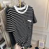 韩系黑白条纹T恤女2024设计感小众宽松洋气时尚气质短袖上衣