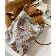 小中式风~斜跨包包女精致提花刺绣蝴蝶，小众设计牛皮绳休闲小包包