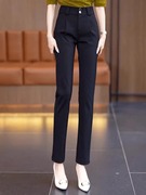 黑色西装哈伦裤女春秋，2024年直筒高腰显瘦小个子，休闲烟管裤子