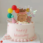 周岁宝宝可爱熊生日蛋糕装饰摆件塑料气球雨丝儿童太阳花烘焙配件