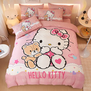 hello kitty纯棉四件套女孩卡通被套床上用品床单儿童床笠三件套