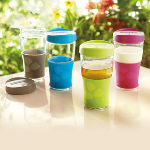 乐美雅钢化玻璃杯家用水杯外出便携随手杯带盖耐热防烫泡茶杯