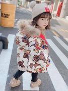 女童棉衣冬季外套2023两面穿韩版加厚带帽毛领宝宝洋气棉服