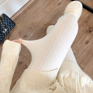 秋冬季加绒奶白色连裤袜日系麻，花纹jk米白丝袜，加厚保暖打底裤袜女