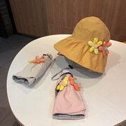 儿童空顶帽子女童夏季防晒遮阳帽折叠大檐沙滩帽婴幼儿宝宝太阳帽