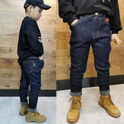 男童加绒牛仔裤子2023冬季一体，绒蓝色净色韩版小脚，修身儿童铅笔裤