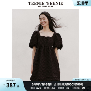 TeenieWeenie小熊春夏时尚可爱蝴蝶结方领泡泡袖连衣裙