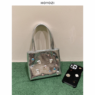 小优家包包hoyozi原创真皮水钻包包女2024斜挎手机托特包