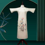 古法刺绣旗袍一片式，丝绸绣花长旗袍复古日常斜襟定制中国风妈妈