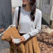 YX春季打底衫女韩版牛奶衣修身纯色圆领T恤面膜丝滑内搭长袖衣