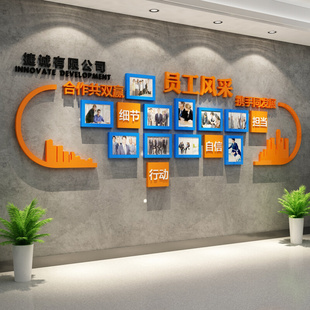 企业文化照片墙贴面办公室，装饰公司荣誉展示团队，员工风采天地立体