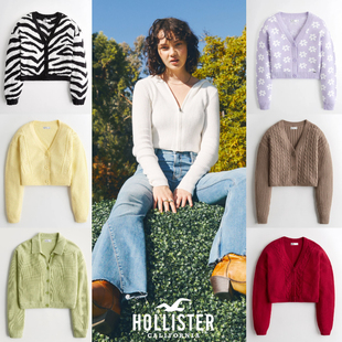 美国hollister春秋薄毛衣，开衫女海鸥logo休闲披肩外套短款针织衫