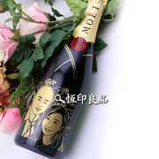 高档手工雕d刻香槟 定制刻照片刻字 创意结婚礼物生日周年纪念