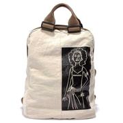 休闲双肩包女涂鸦帆布背包，简约褶皱棉麻小背包，文艺范旅行包