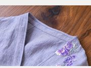 秋百搭休闲浅紫色，绣花亚麻外套女复古系带，百搭茶服休闲防晒衫