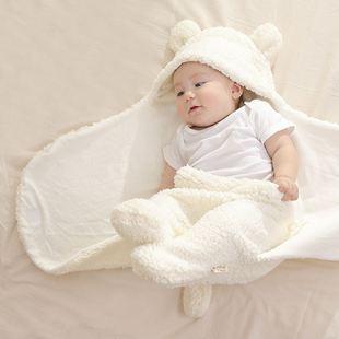 婴儿抱被秋冬纯棉羊羔绒加厚卡通，初生婴儿包被防惊跳睡袋新生儿用