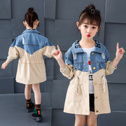 韩系女童牛仔外套2024中长款风衣中大儿童装小女孩，春装学生上