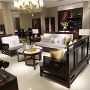 新中式实木沙发组合现代简约禅意客厅中国风布艺，乌金木家具定制