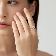 Judy Collins镶钻镂空爱心戒指女小众设计感气质百搭纯银食指戒