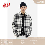 hm男装夹克春季标准，版型舒适格子衬衫，式长袖外套1176698